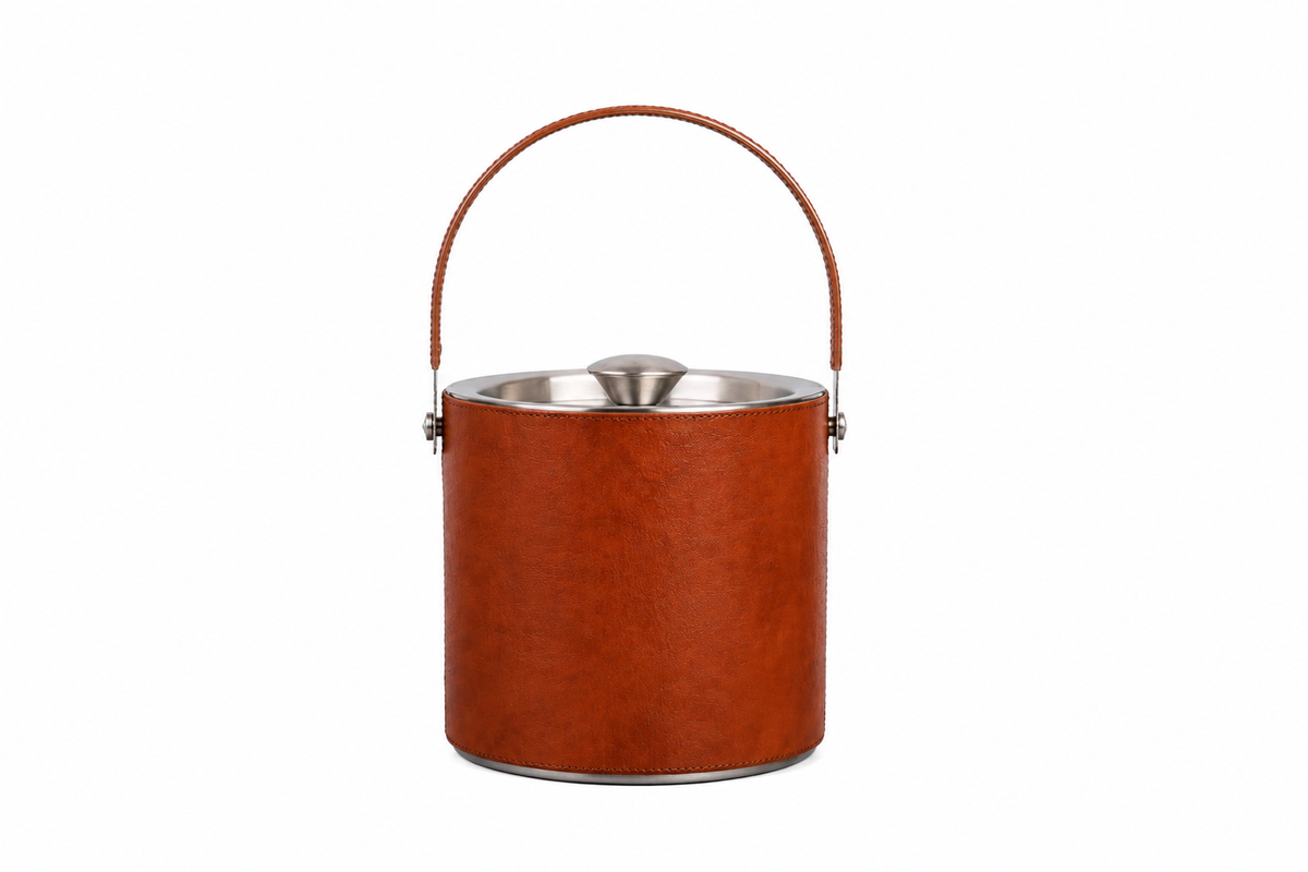 Cylinder Ice Bucket with Lid in ORVA plant-based material – view 1