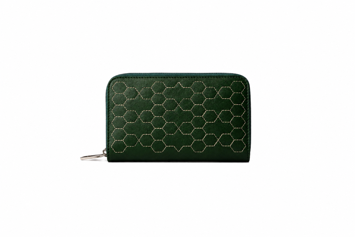 Embroidered Zip-Around Purse in ORVA plant-based material – view 1