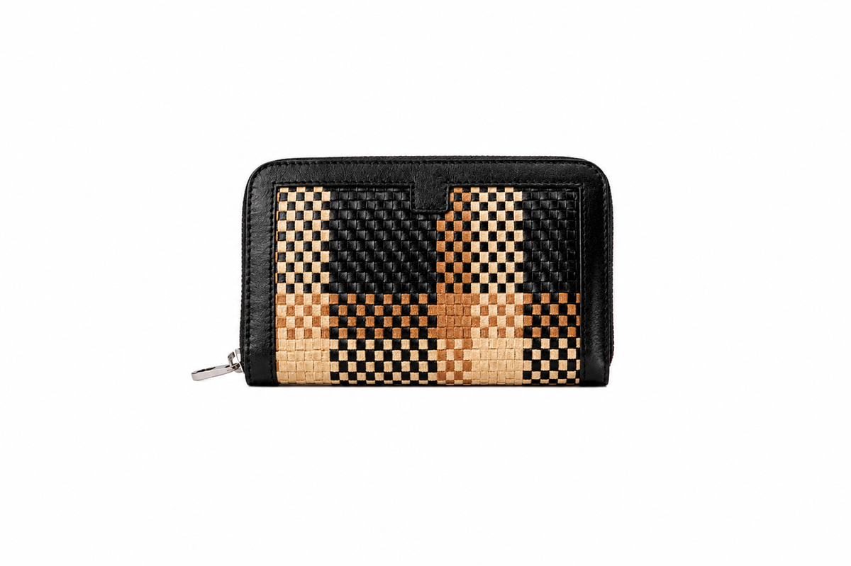 Hand-Woven Zip-Around Purse in ORVA plant-based material – view 1